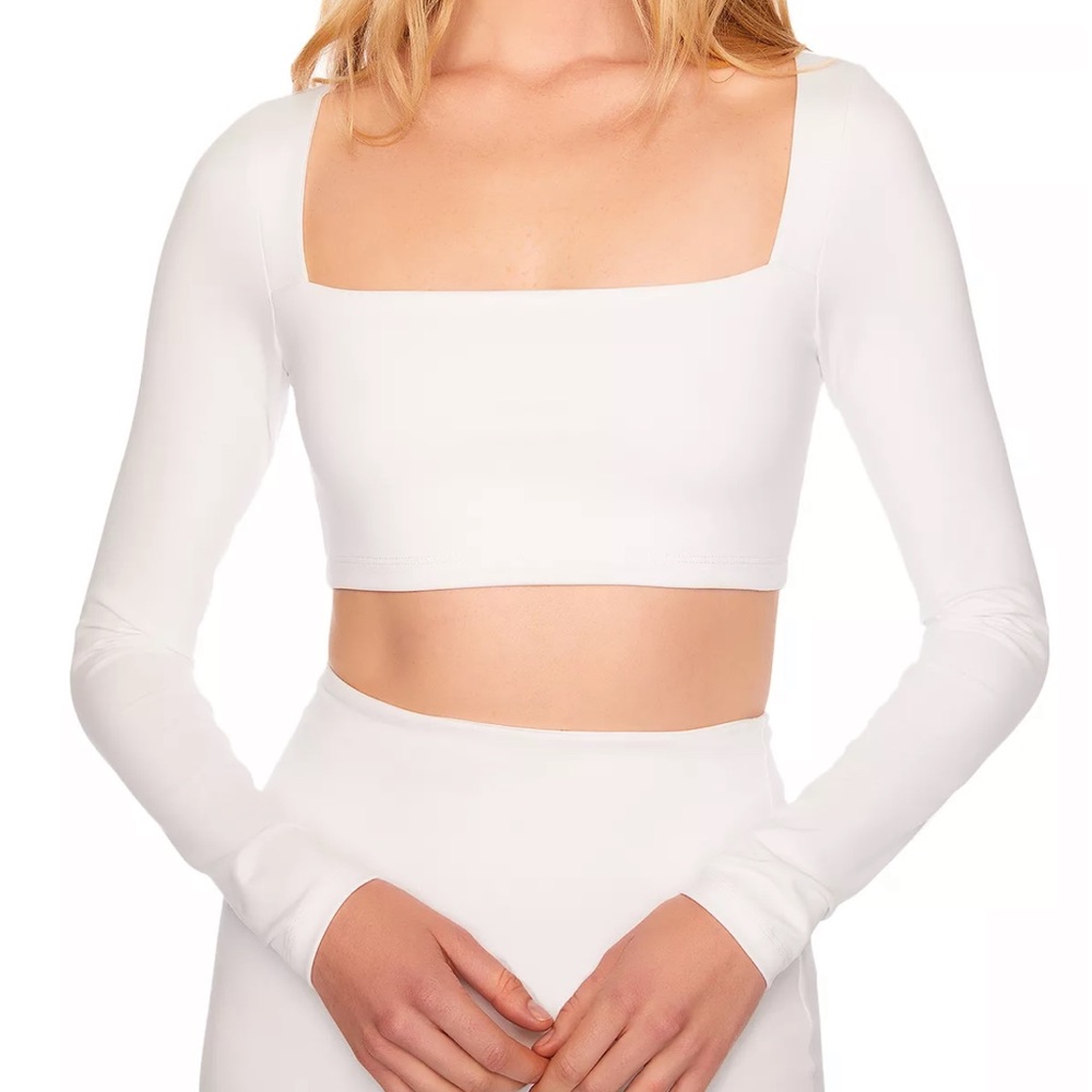 NWT Susana Monaco micro cropped square neck top white sugar small Long sleeve